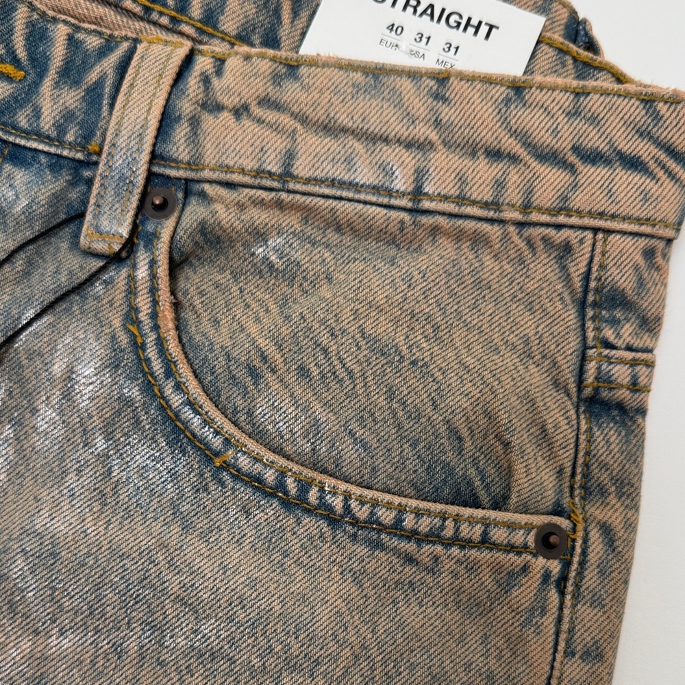 NWT Zara Straight Fit Jeans | Size 31 | Coated Overdyed Denim - Picture 5 of 9